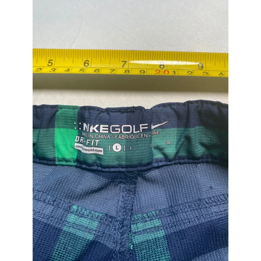 Nike Golf Kids Dri-FIT Plaid Shorts Green Navy Blue Size Large 452603-419